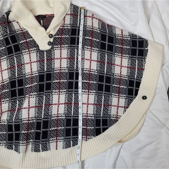 TALBOTS plaid lambswool blend knit light academia sweater poncho XS - Picture 8 of 8